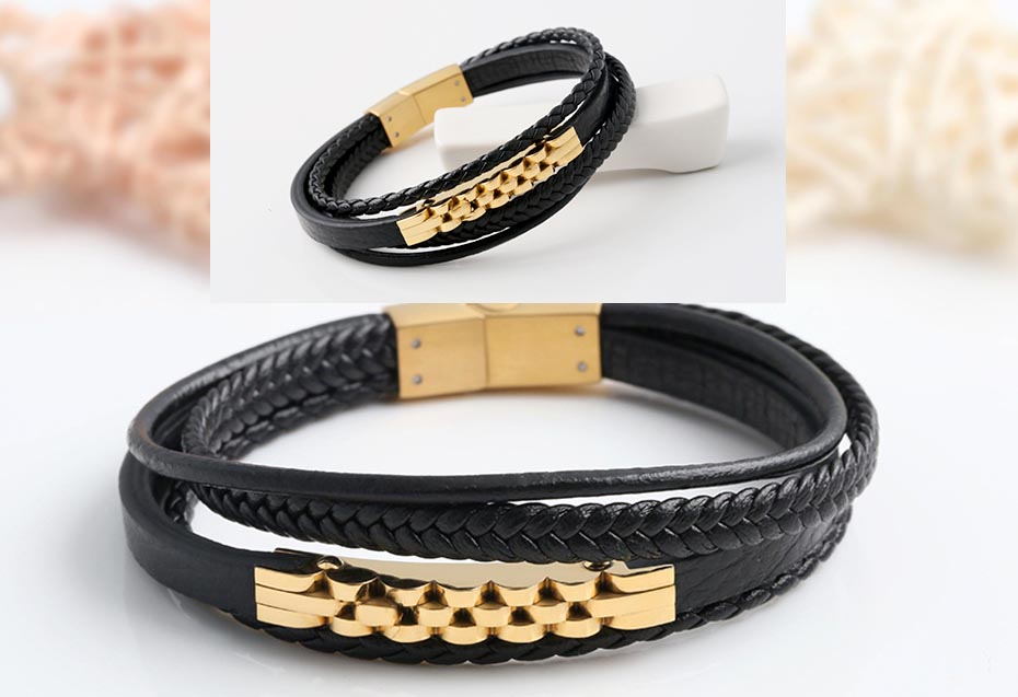 Multilayer leather rope braided bracelet