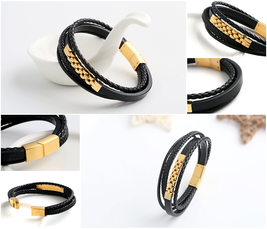 Multilayer leather rope braided bracelet