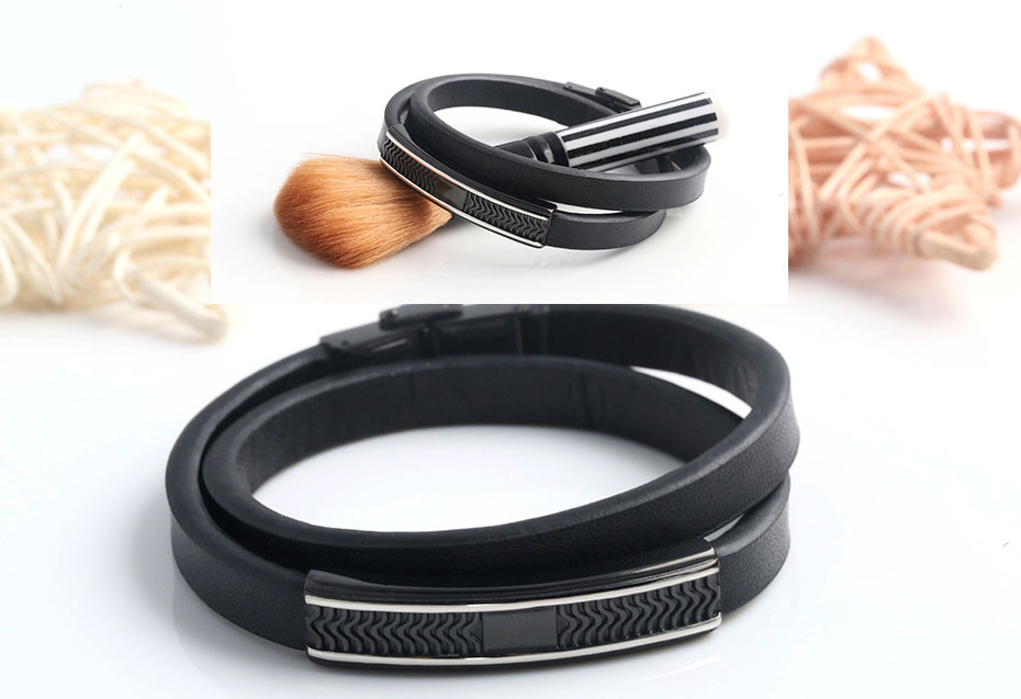 Men's trend black leather bracelet