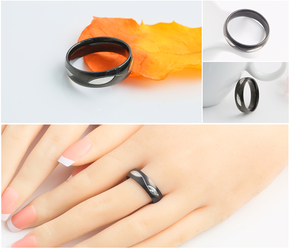Steel color leaf black ring