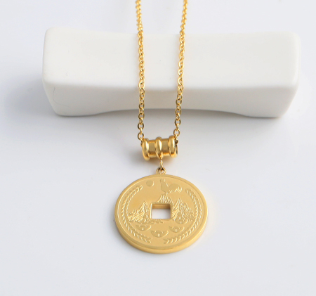 Chicken shaped coin necklace