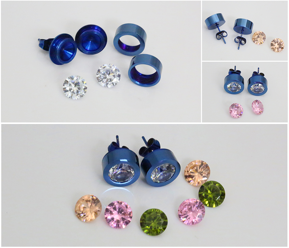 Navy blue diamond stud earrings