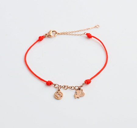 Puppy pendant red rope bracelet