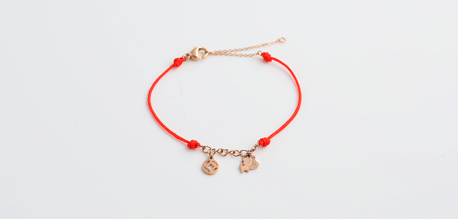 Puppy pendant red rope bracelet