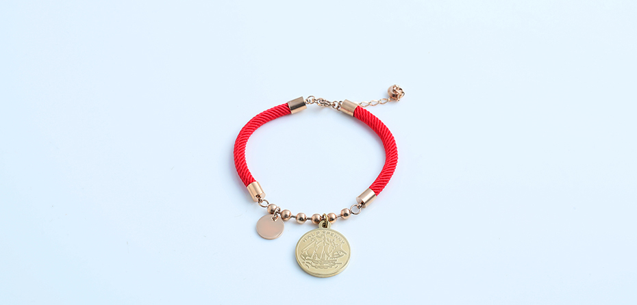 Gold Coin Red String Stainless Steel Bracelet