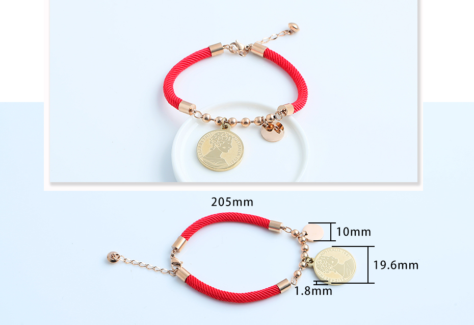 Gold Coin Red String Stainless Steel Bracelet