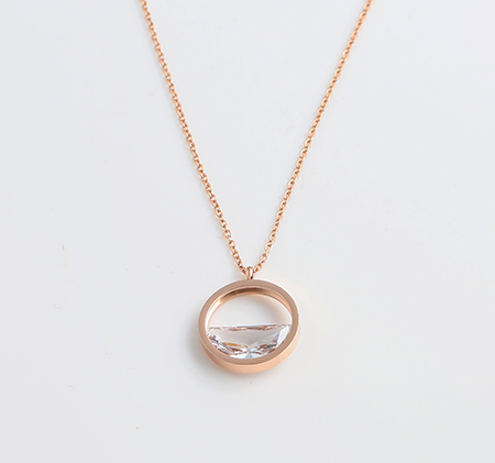 Round ring semi-drilled stainless steel necklace
