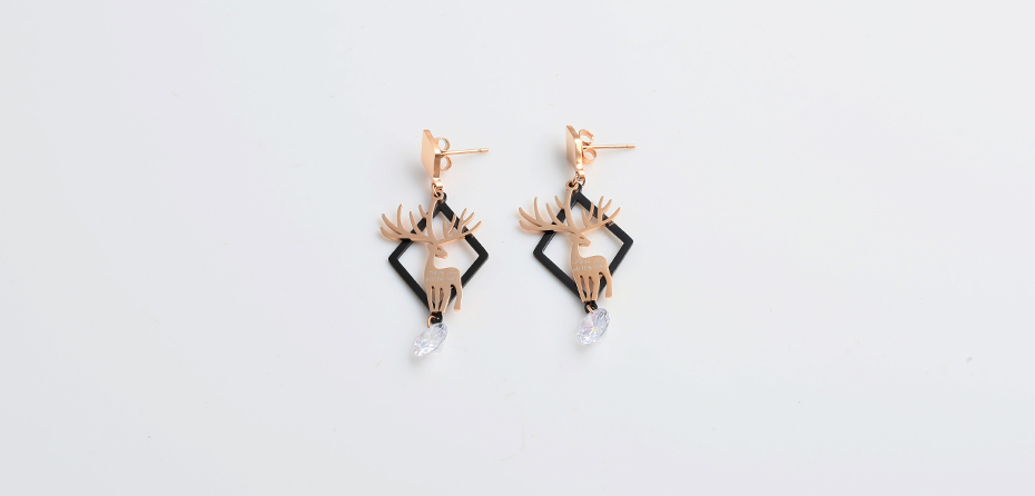 Fawn shape stainless steel single diamond earrings