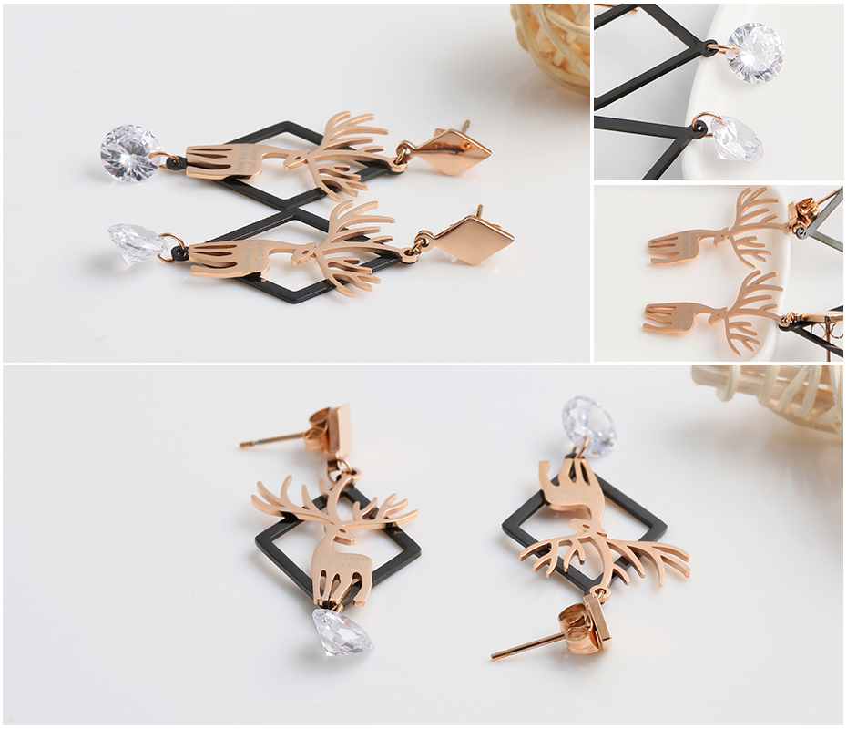 Fawn shape stainless steel single diamond earrings