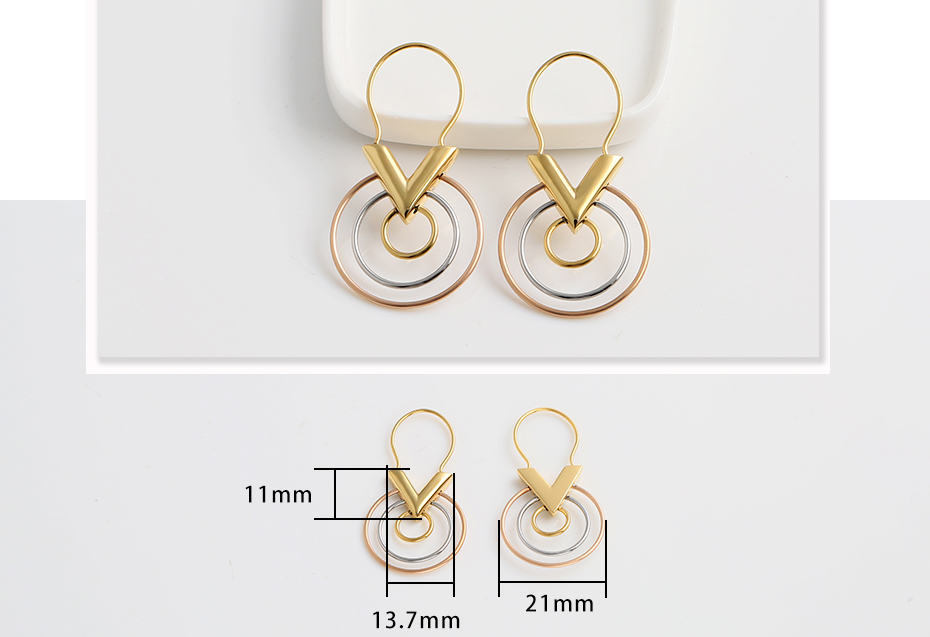 Tricolor ring titanium steel earrings