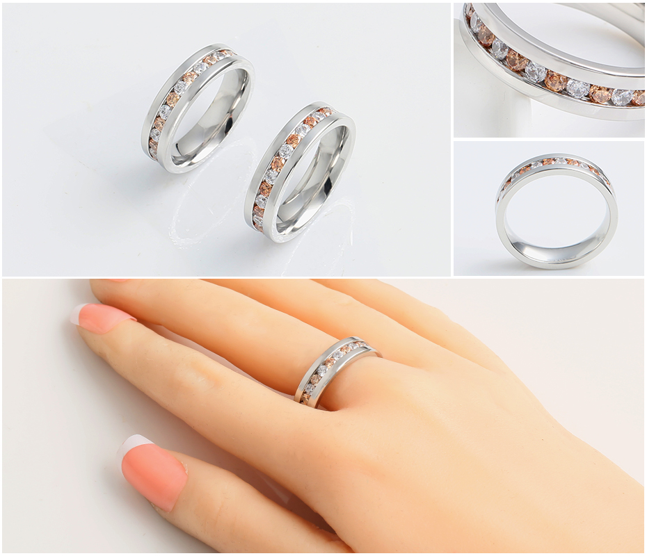 Couple diamond-studded titanium steel ring