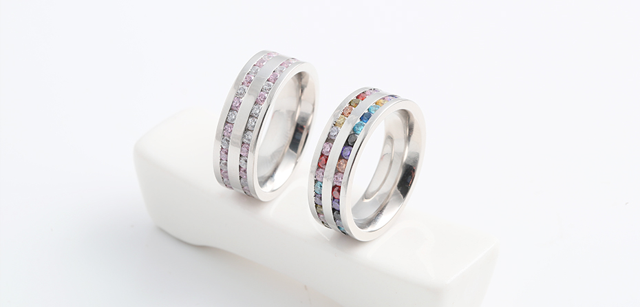 Colorful diamond stainless steel ring