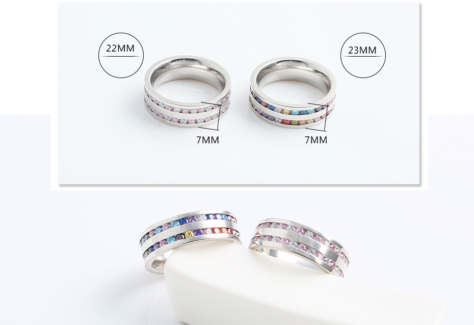 Colorful diamond stainless steel ring