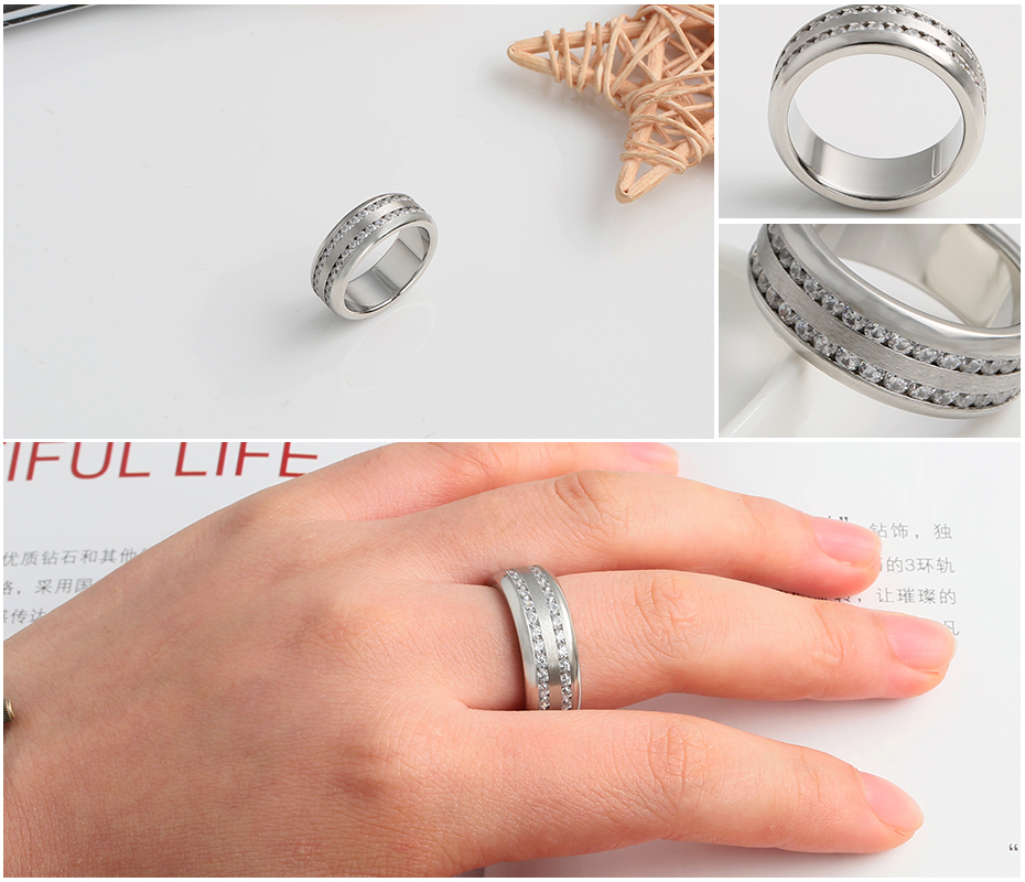 Double row diamond-studded titanium steel ring