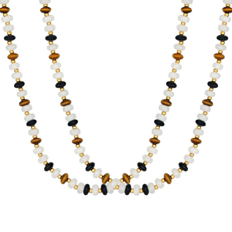 Minimal Beaded Black Agate Female Necklace
