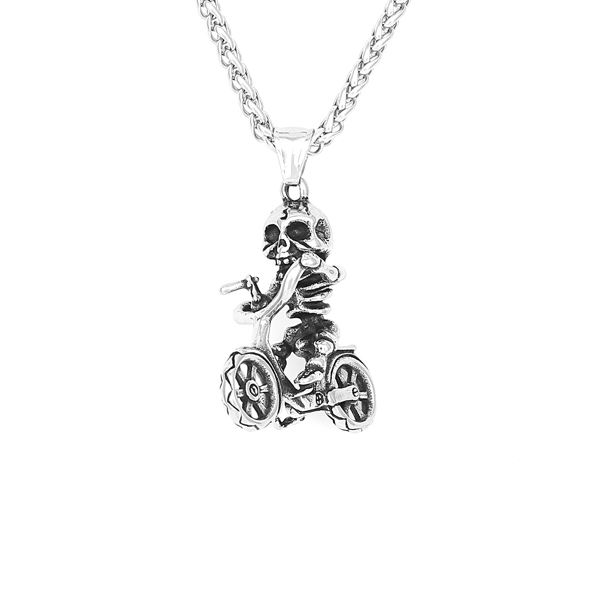 Fashion Rock Motorcycle Skull Pendant Sweater Chain Necklace