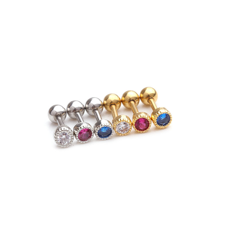 Simple Round Screw Shaped Zircon Stainless Steel Ear Studs
