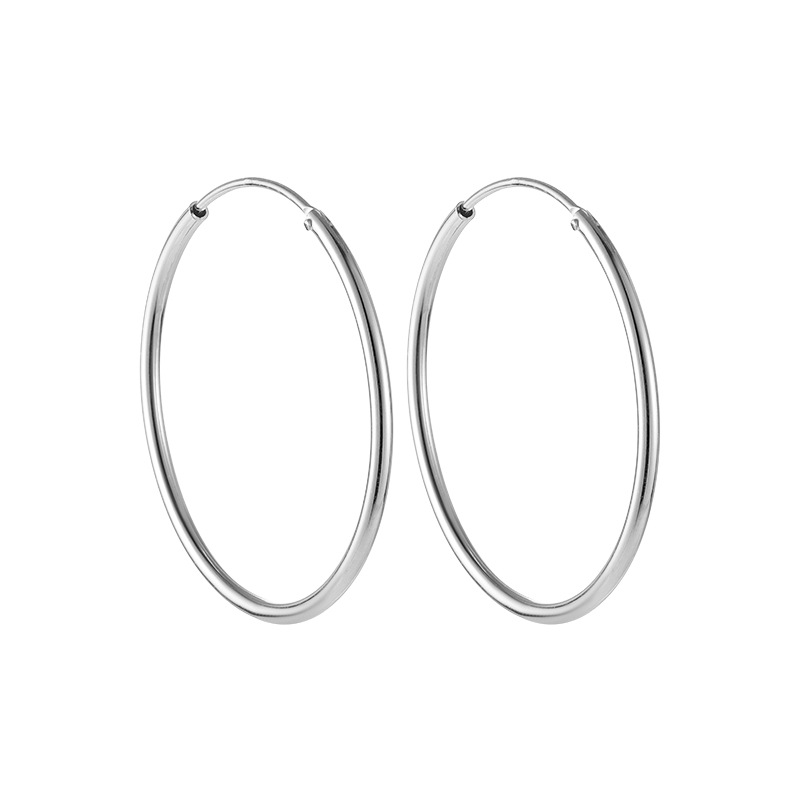 S925 Sterling Silver Hollow Large Ring Earrings Plain Ring Earrings