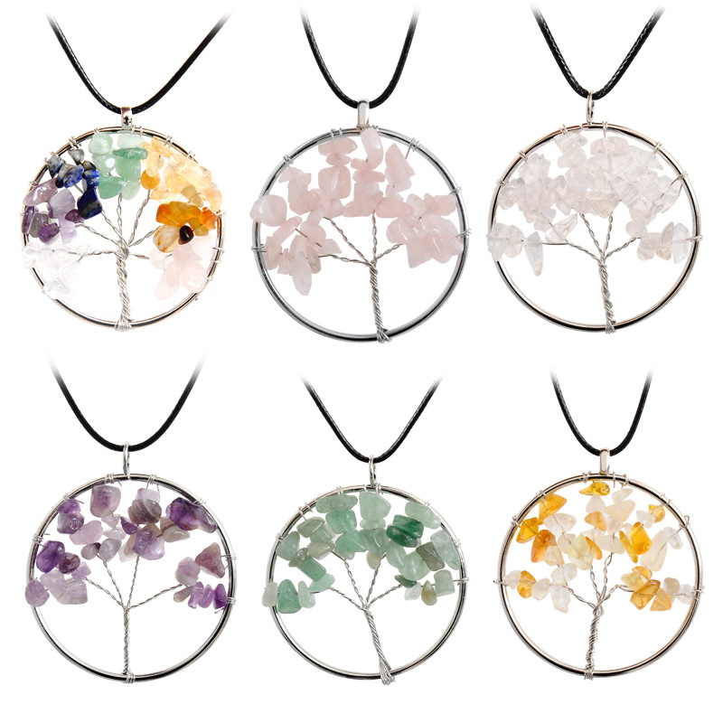 Natural Stone Fortune Tree Pendant Necklace