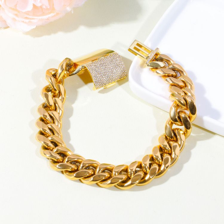 Stainless Steel Cuban Chain Inlaid Zirconium Bracelet Necklace Set