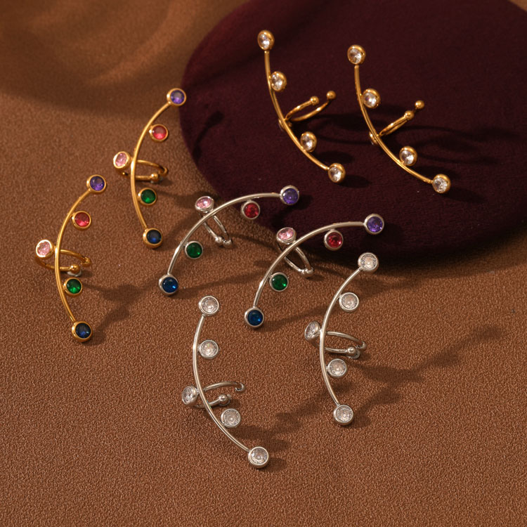 Stainless steel inlaid colored diamond ear clamps and earrings