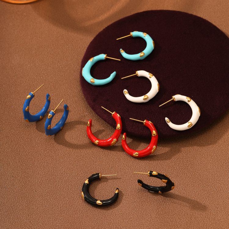 Large circular enamel colored adhesive earrings