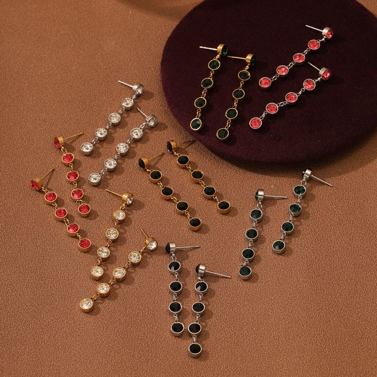Blade chain long tassel earrings set with zircon tassel earrings