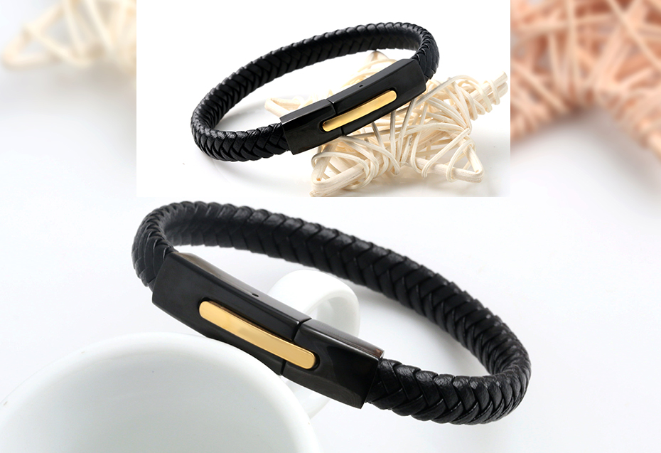 Men's woven leather rope bracelet